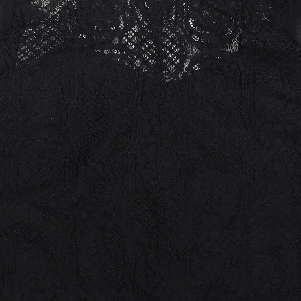 River Island  Womens Black Floral Cotton Basic Blouse Size 10 Round Neck