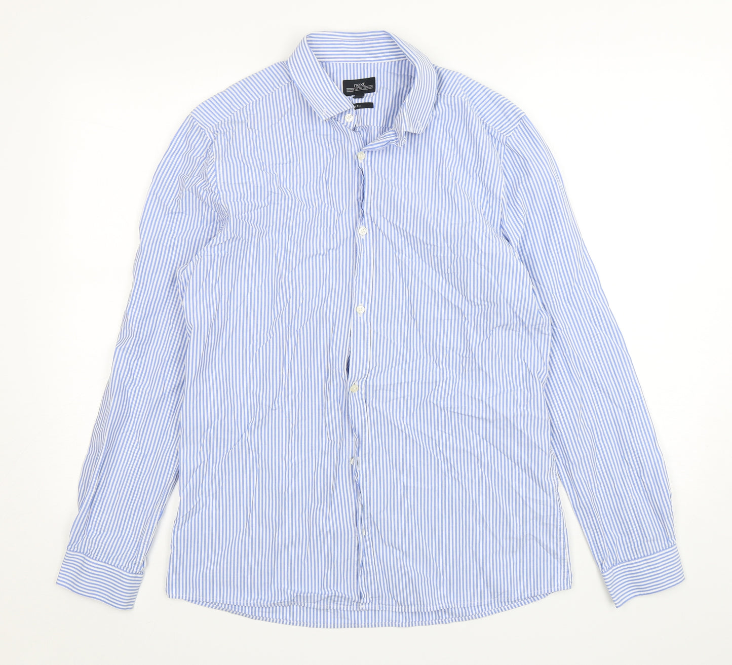 NEXT Mens Blue Striped Cotton  Dress Shirt Size M Collared Button
