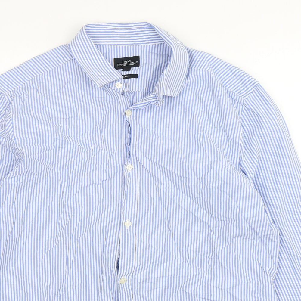NEXT Mens Blue Striped Cotton  Dress Shirt Size M Collared Button