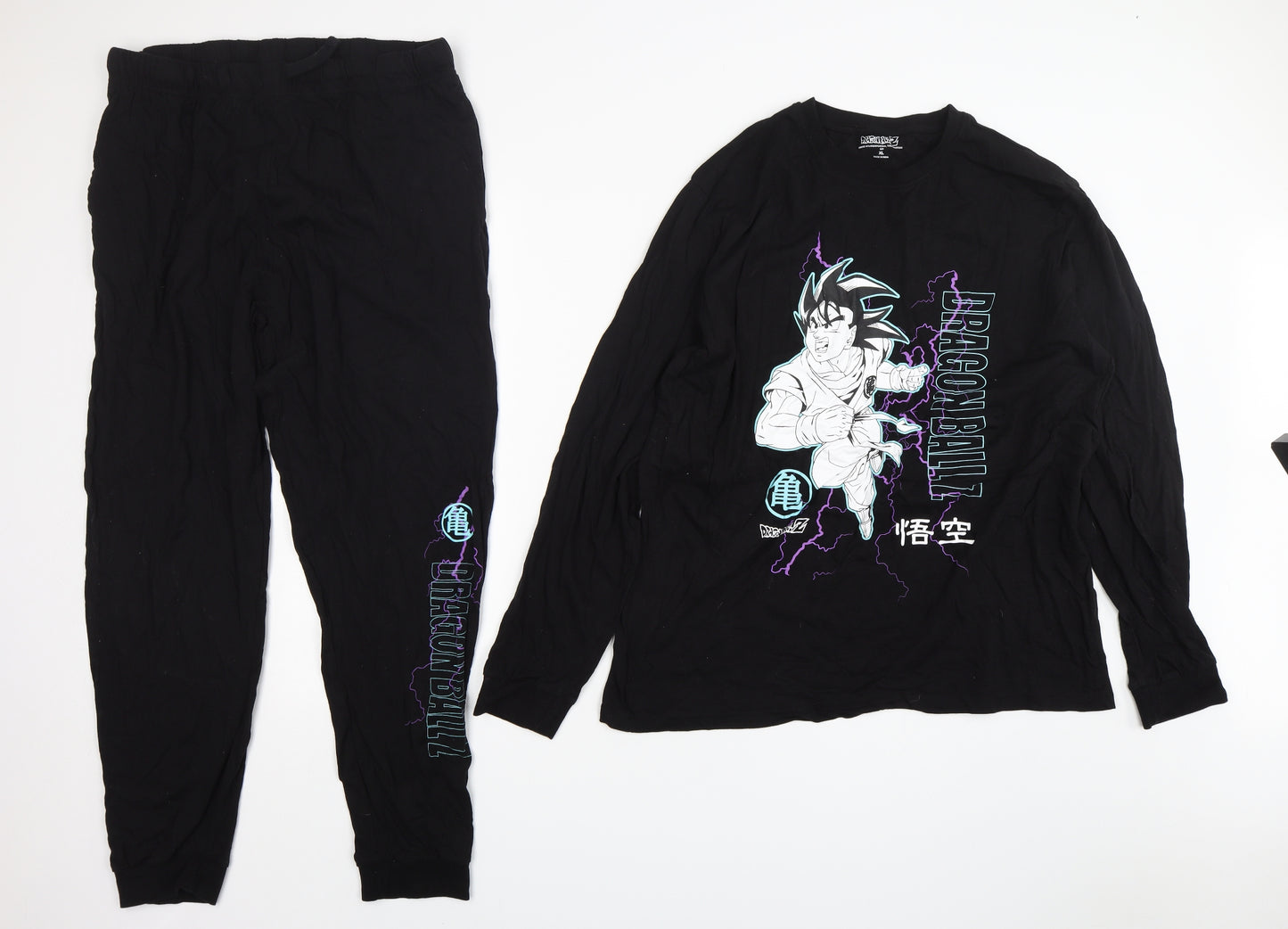 Primark Mens Black Solid Cotton  Pyjama Set Size XL  Pullover - Dragon Ball Z