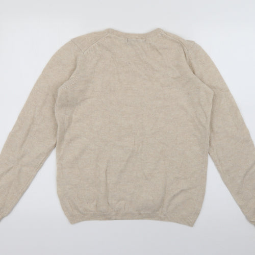 Isle Womens Beige Crew Neck  Wool Pullover Jumper Size S   - Merino Wool