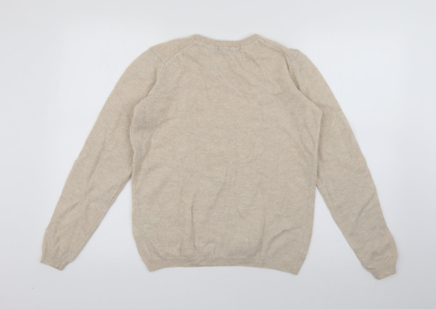 Isle Womens Beige Crew Neck  Wool Pullover Jumper Size S   - Merino Wool