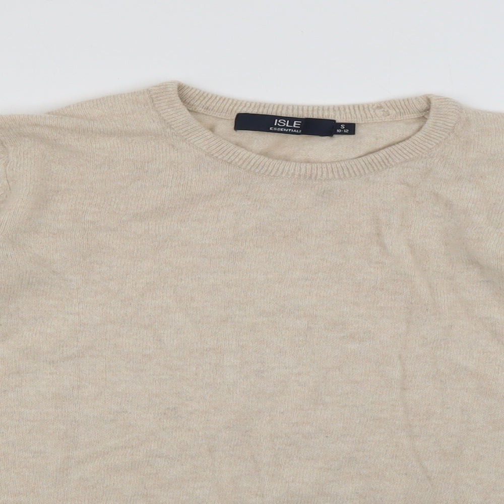 Isle Womens Beige Crew Neck  Wool Pullover Jumper Size S   - Merino Wool