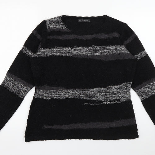 Just Elegance Womens Black Round Neck Striped Acrylic Pullover Jumper Size S