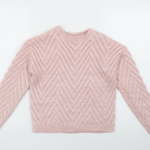 Minoti Girls Pink Crew Neck  Acrylic Pullover Jumper Size 9-10 Years