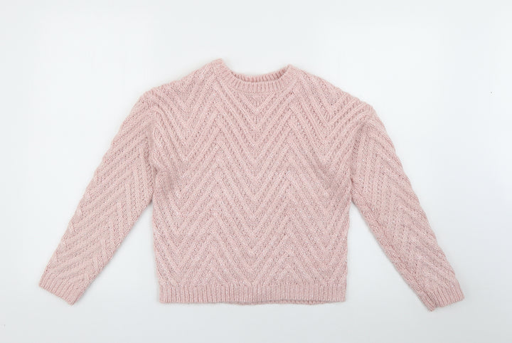 Minoti Girls Pink Crew Neck Acrylic Pullover Jumper Size 9-10 Years