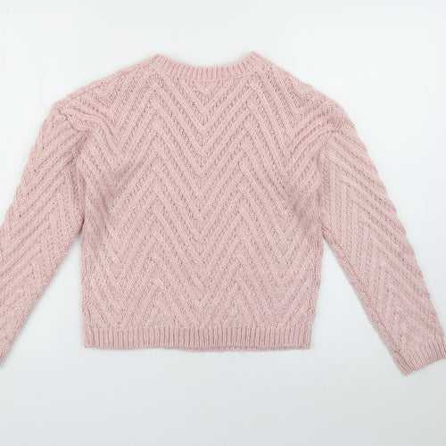 Minoti Girls Pink Crew Neck  Acrylic Pullover Jumper Size 9-10 Years