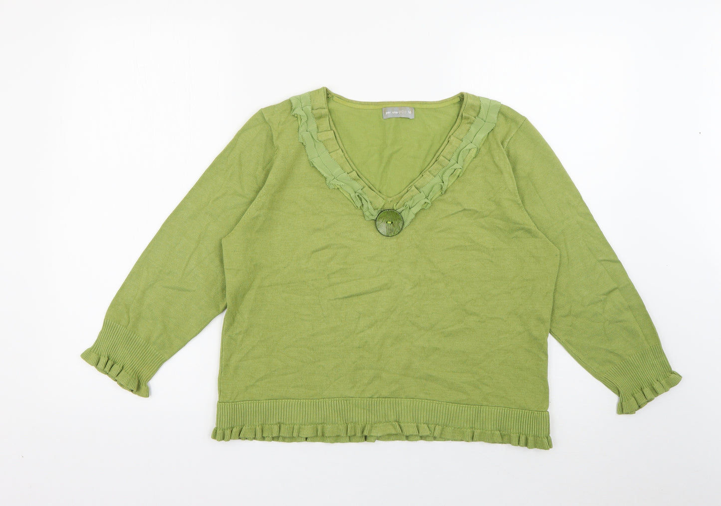 Per Una Womens Green V-Neck  Acrylic Pullover Jumper Size 16