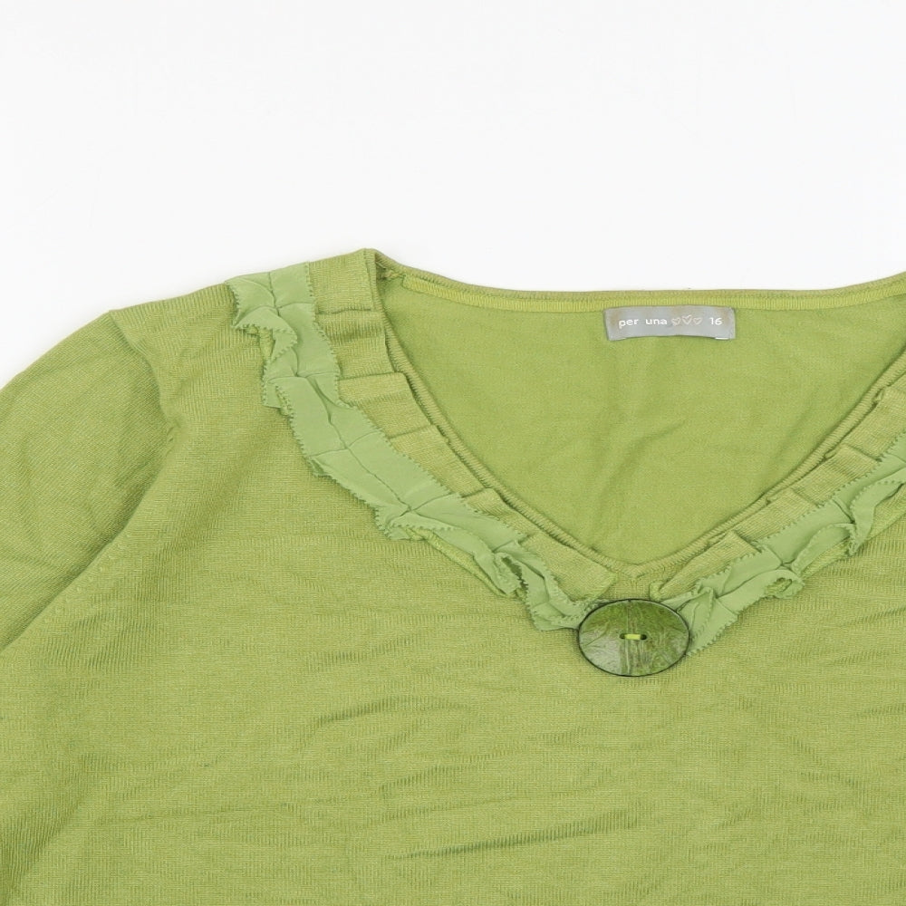 Per Una Womens Green V-Neck  Acrylic Pullover Jumper Size 16