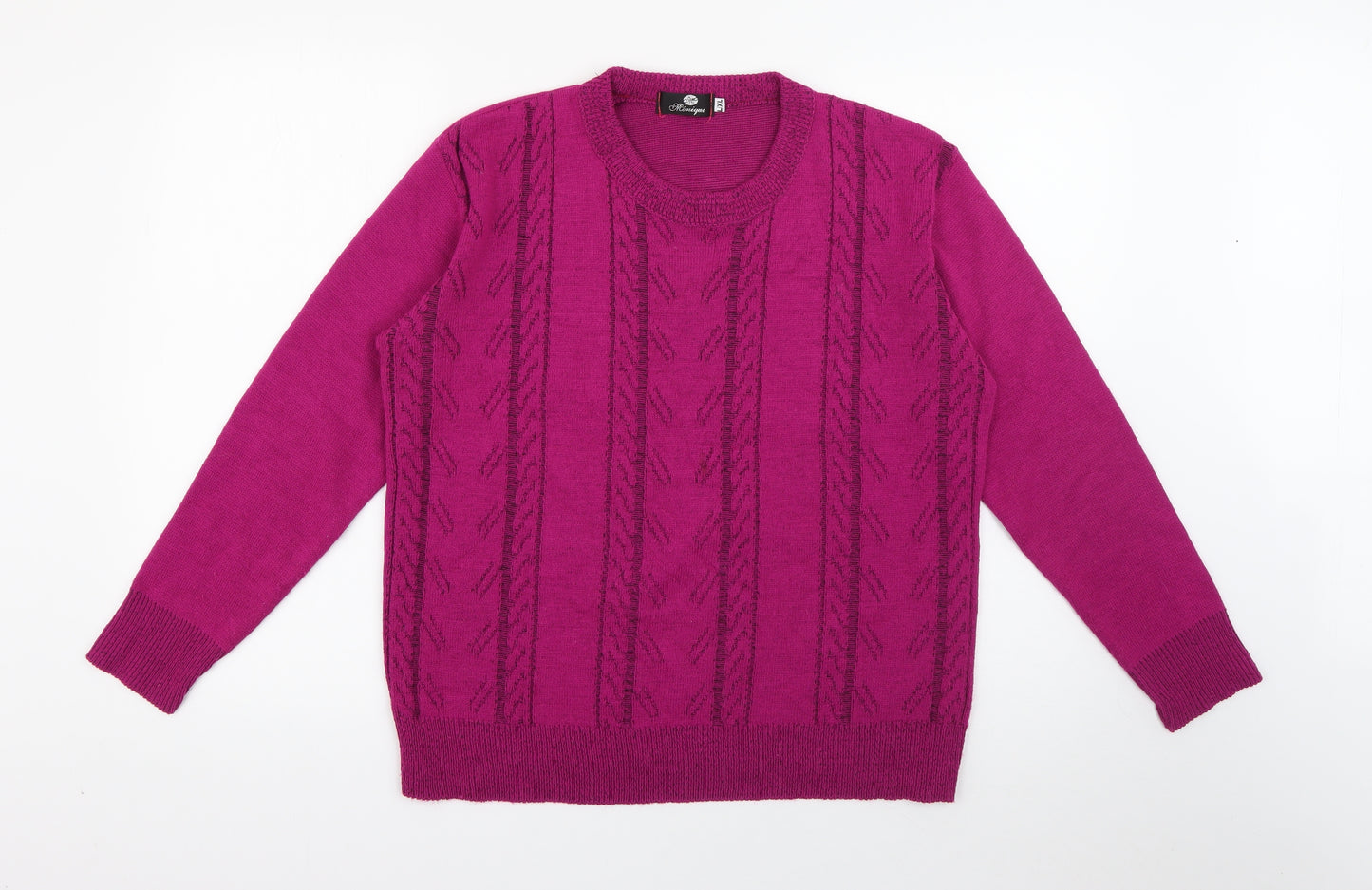 Monique Womens Pink Crew Neck  Acrylic Pullover Jumper Size L
