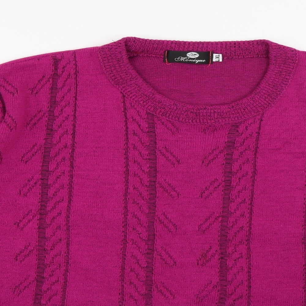 Monique Womens Pink Crew Neck  Acrylic Pullover Jumper Size L