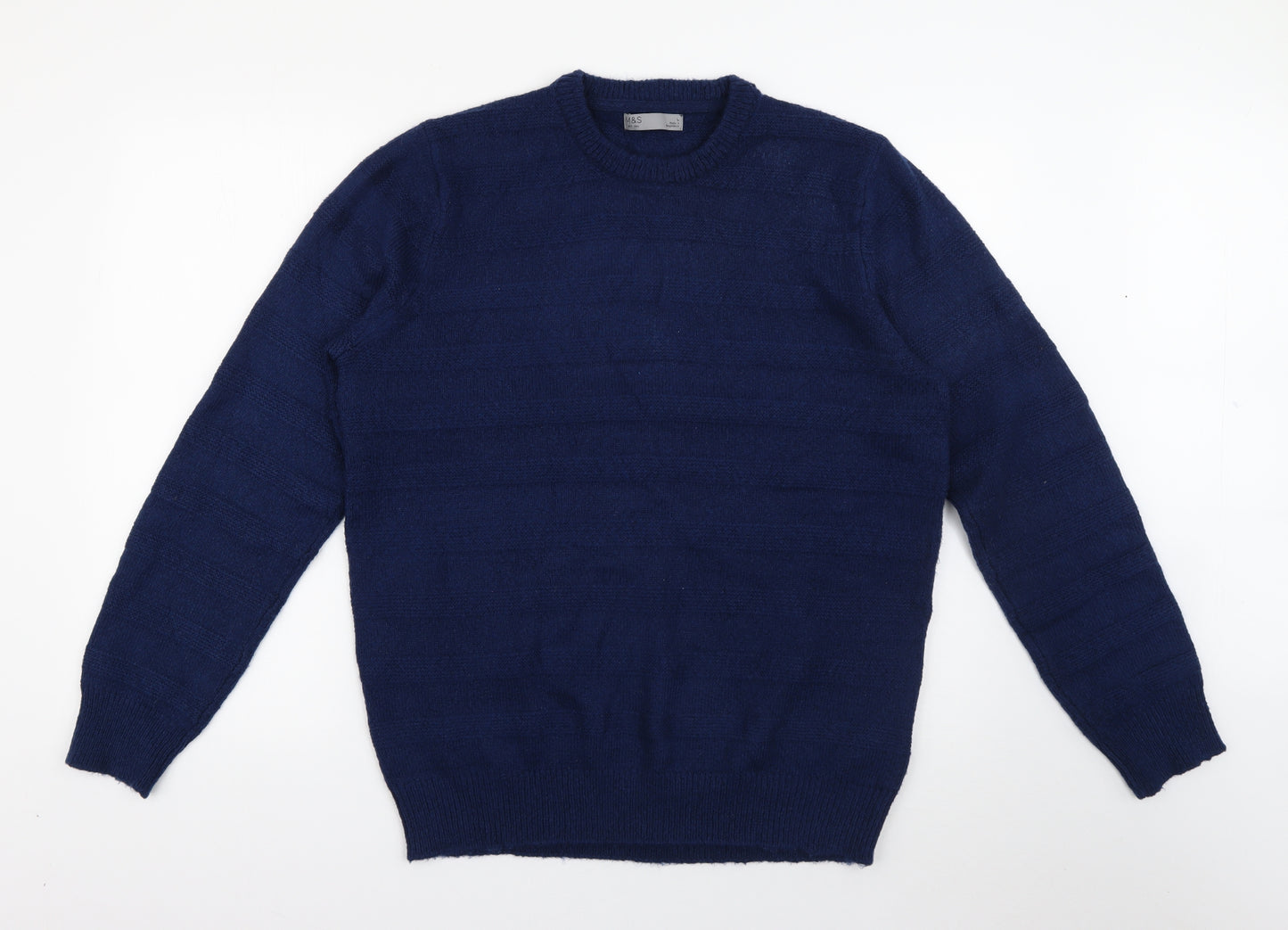 Marks and Spencer Womens Blue Crew Neck  Acrylic Pullover Jumper Size L