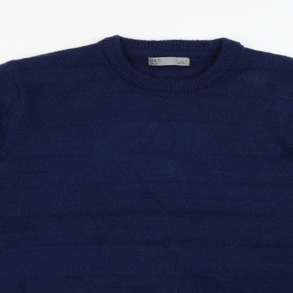 Marks and Spencer Womens Blue Crew Neck  Acrylic Pullover Jumper Size L