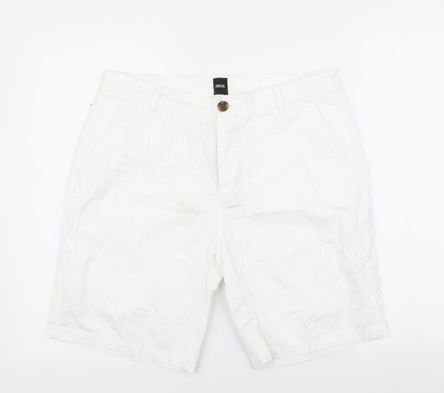 ASOS Mens White  Cotton Chino Shorts Size 32 in L9 in Regular Button