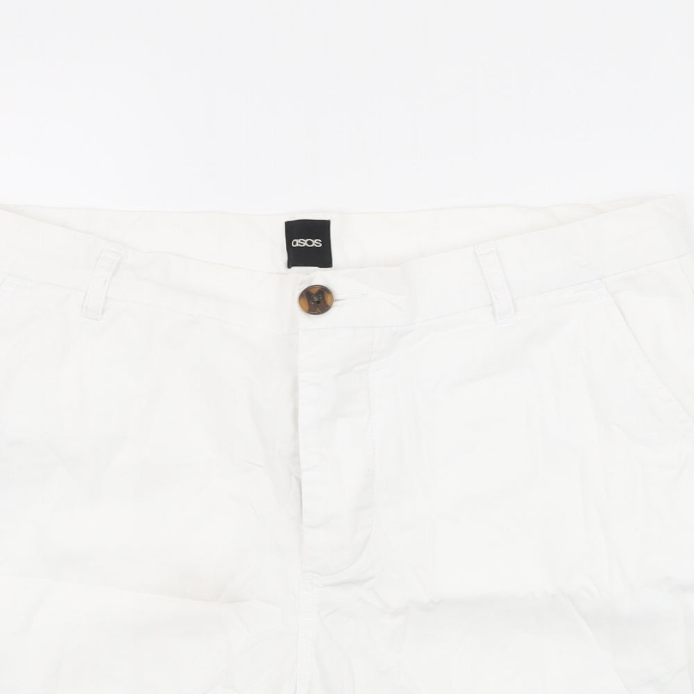 ASOS Mens White  Cotton Chino Shorts Size 32 in L9 in Regular Button