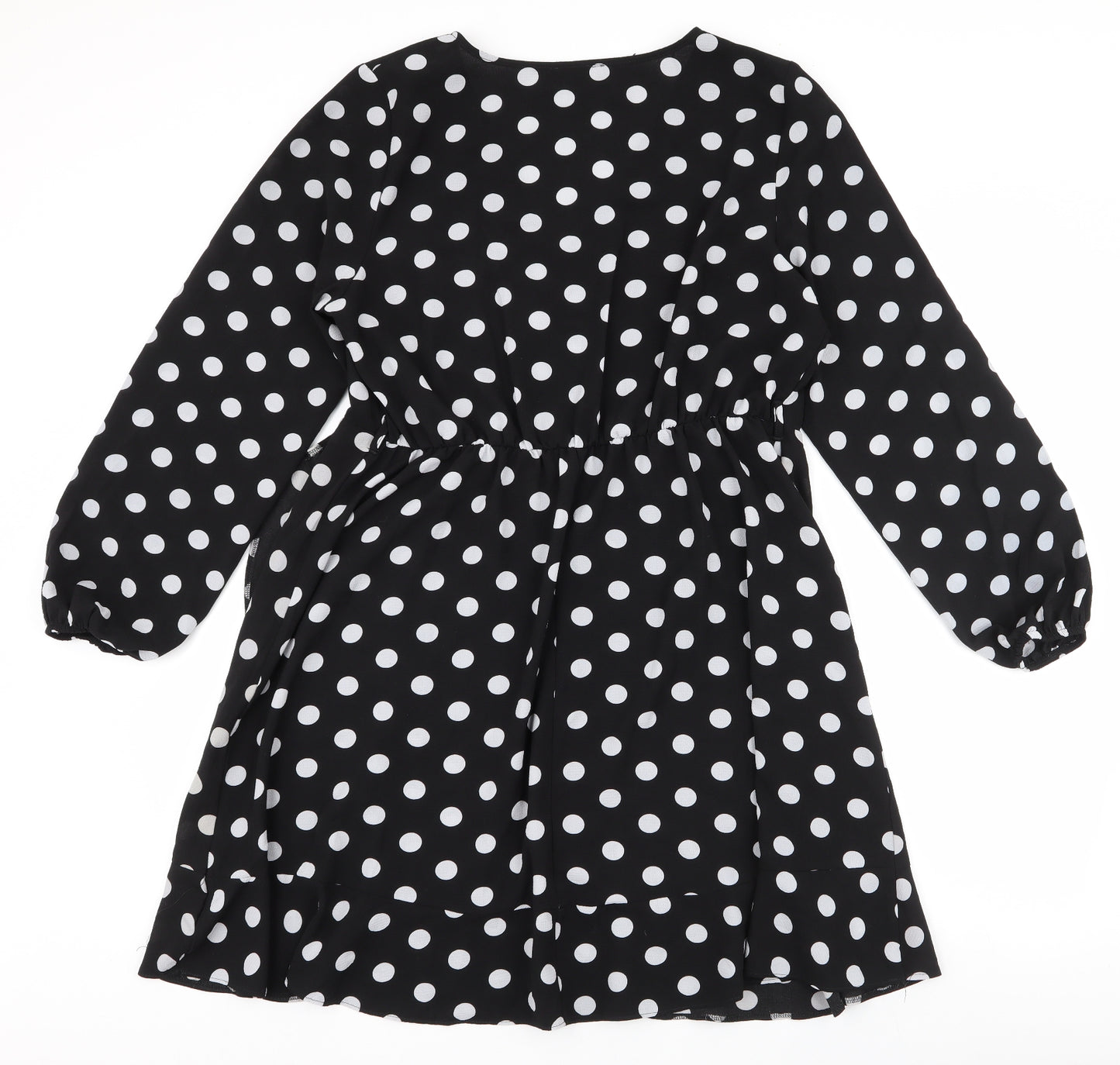 Papaya Womens Black Polka Dot Polyester Skater Dress  Size 16  V-Neck Pullover