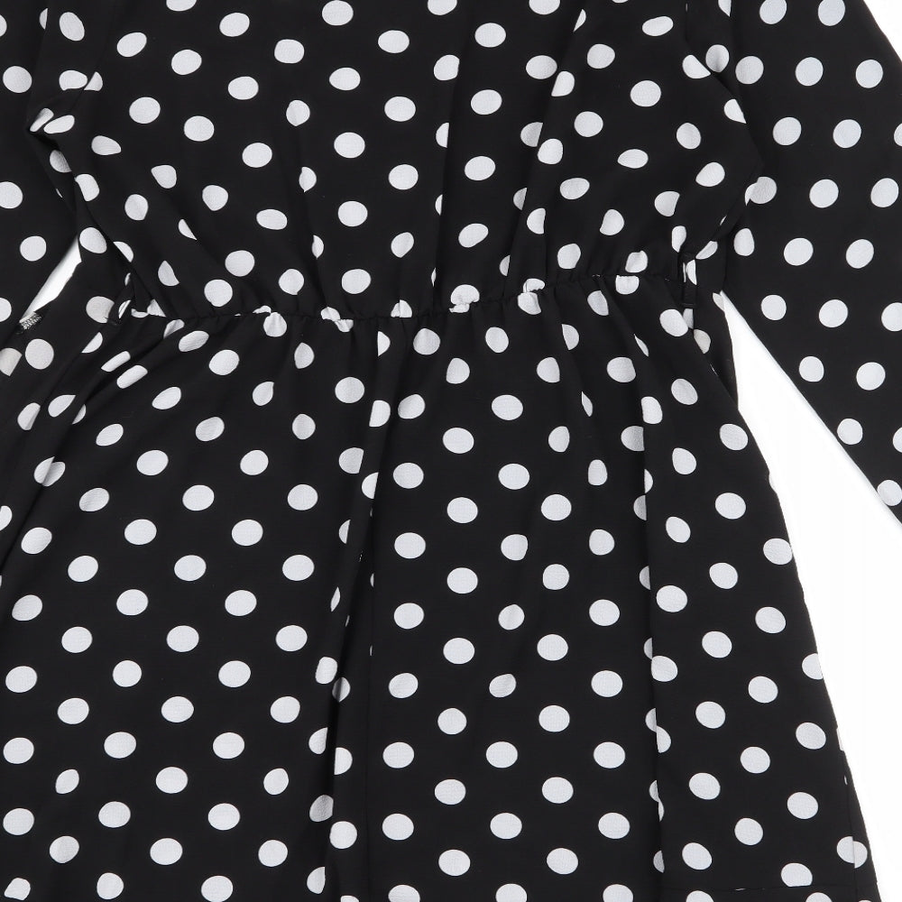 Papaya Womens Black Polka Dot Polyester Skater Dress  Size 16  V-Neck Pullover