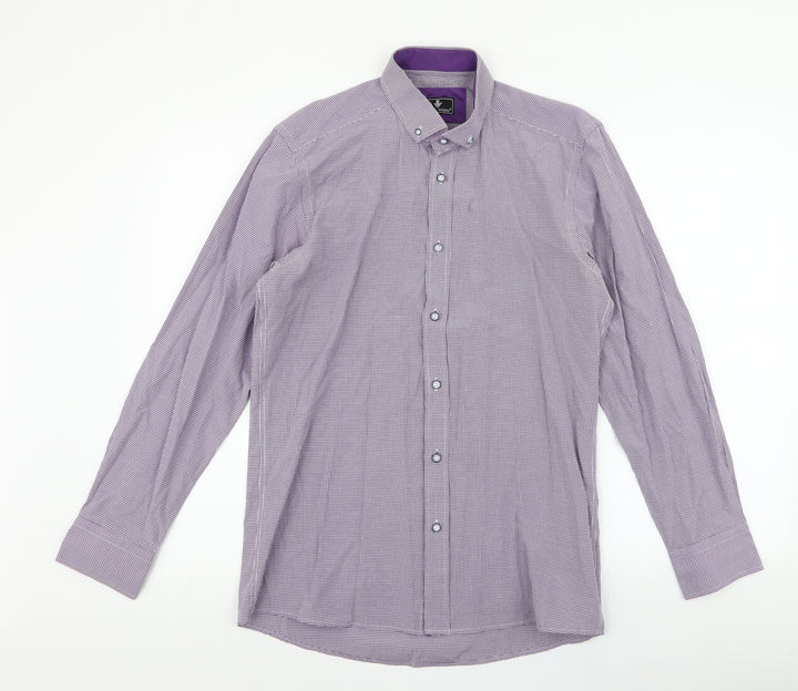 Daniel Rosso Mens Purple Plaid Cotton Button-Up Size M Collared Button