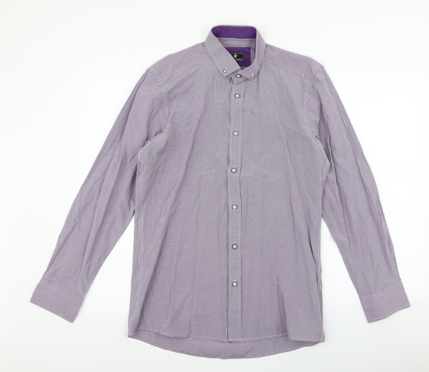 Daniel Rosso Mens Purple Plaid Cotton  Button-Up Size M Collared Button