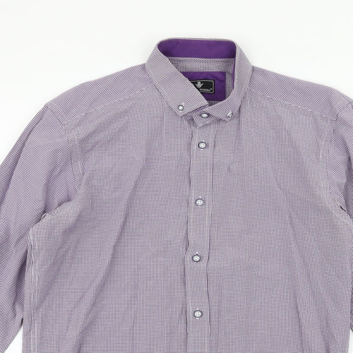 Daniel Rosso Mens Purple Plaid Cotton  Button-Up Size M Collared Button