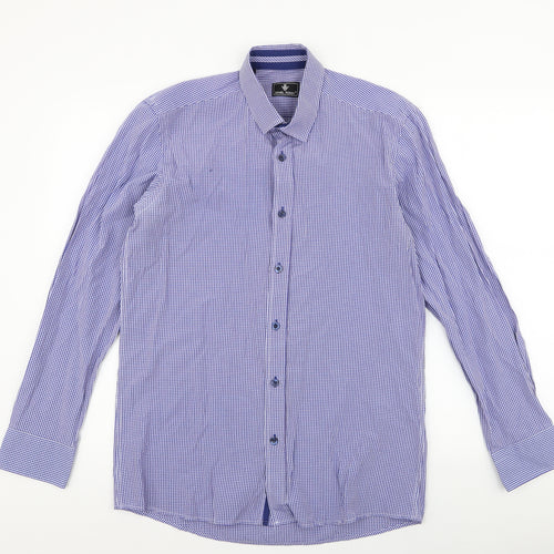 Daniel Rosso Mens Blue Plaid Cotton  Button-Up Size M Collared Button