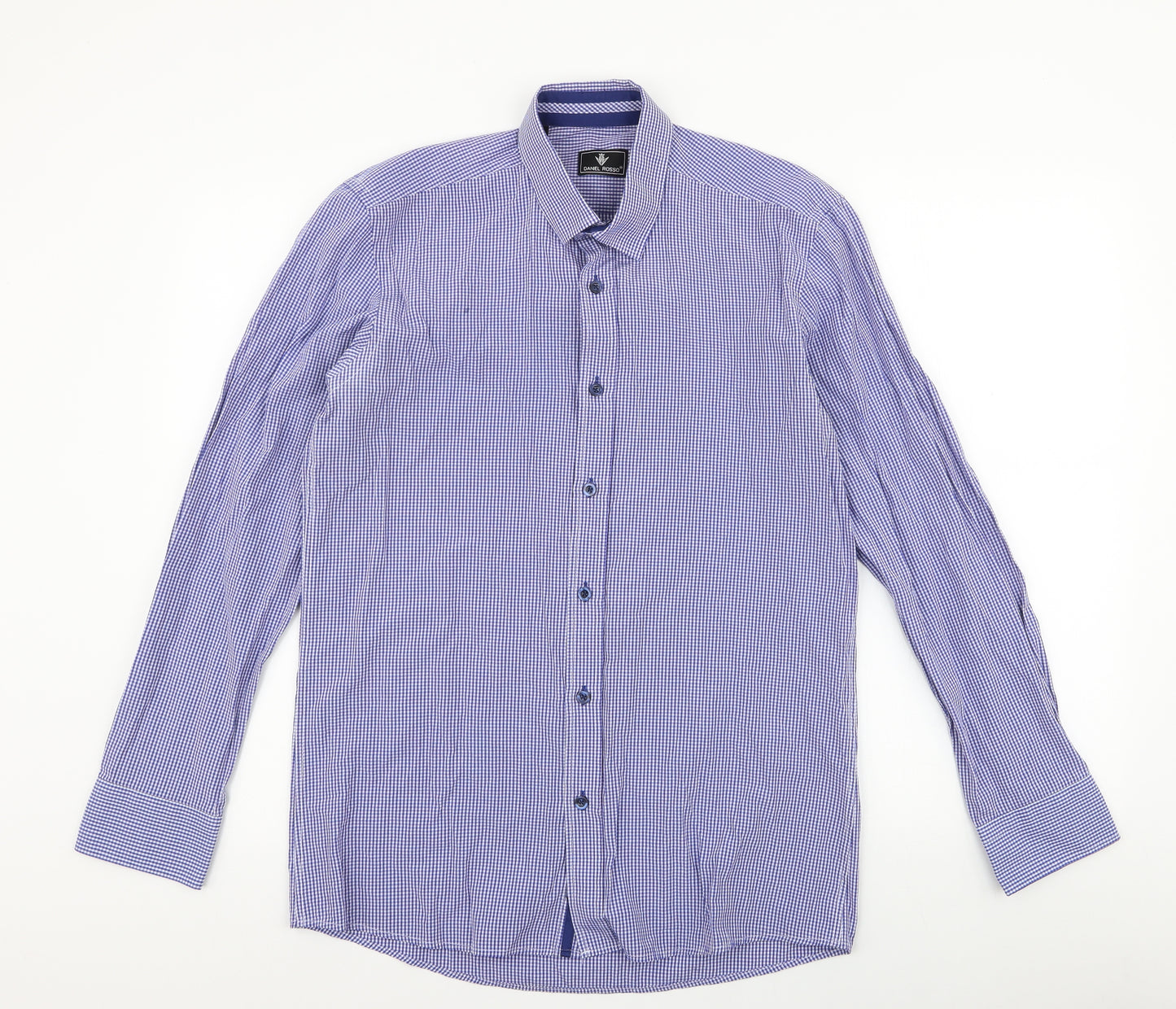 Daniel Rosso Mens Blue Plaid Cotton  Button-Up Size M Collared Button