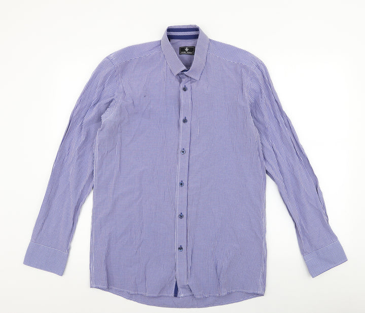 Daniel Rosso Mens Blue Plaid Cotton  Button-Up Size M Collared Button