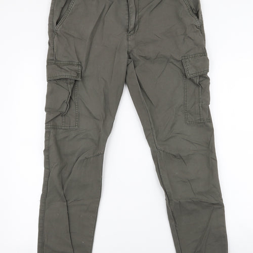 River Island Mens Green  Cotton Cargo Trousers Size 32 in L32 in Regular Zip