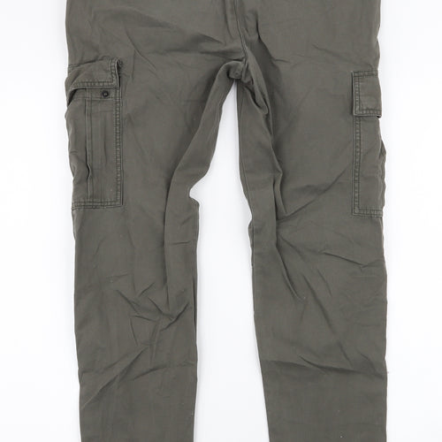 River Island Mens Green  Cotton Cargo Trousers Size 32 in L32 in Regular Zip