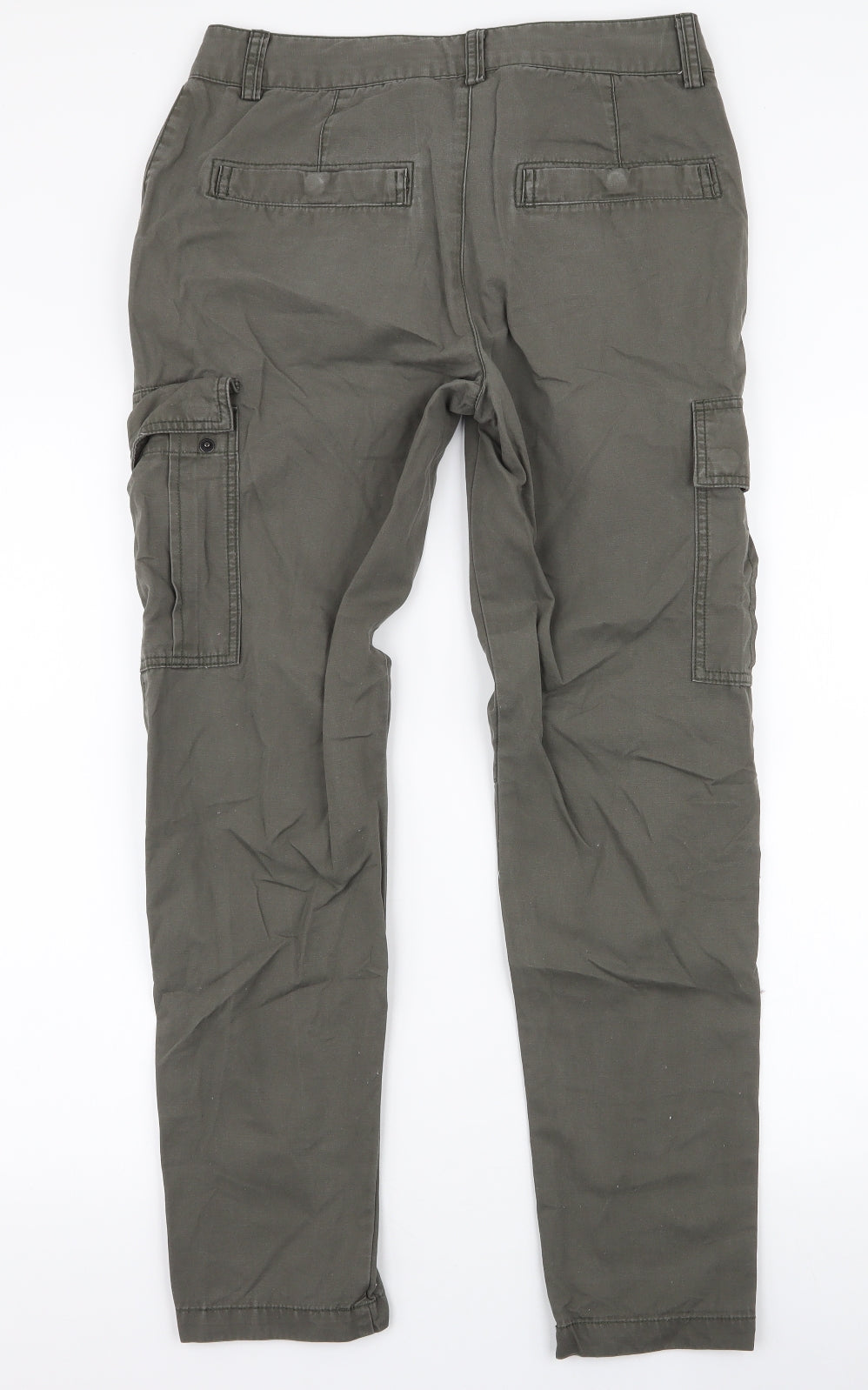 River Island Mens Green  Cotton Cargo Trousers Size 32 in L32 in Regular Zip