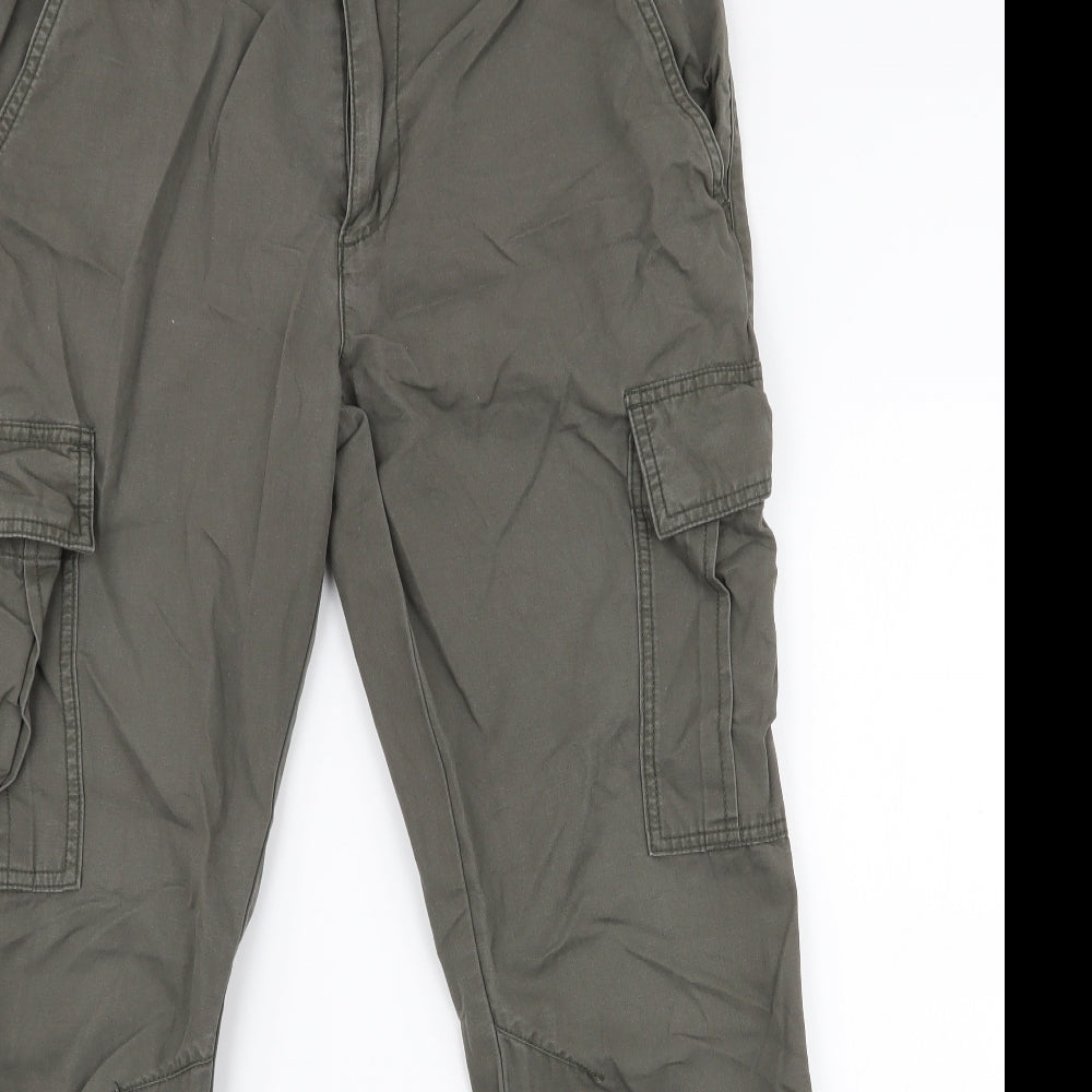 River Island Mens Green  Cotton Cargo Trousers Size 32 in L32 in Regular Zip