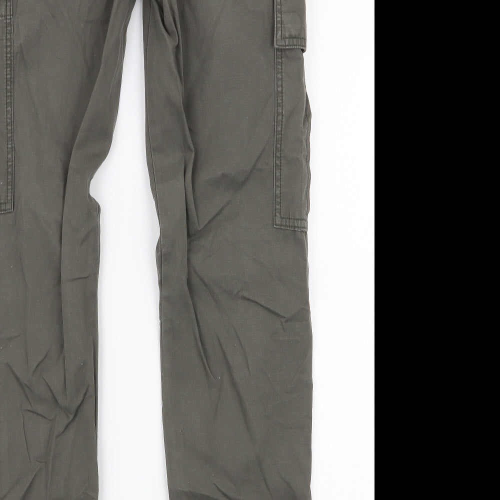 River Island Mens Green  Cotton Cargo Trousers Size 32 in L32 in Regular Zip