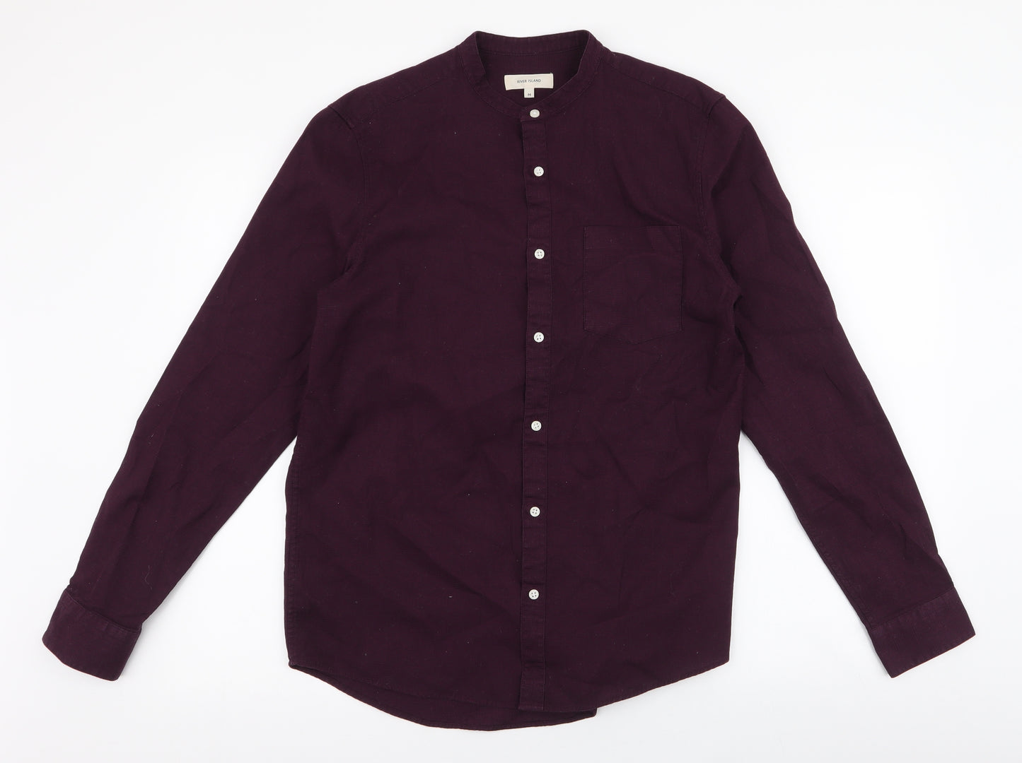 River Island Mens Purple  Cotton  Button-Up Size M High Neck Button