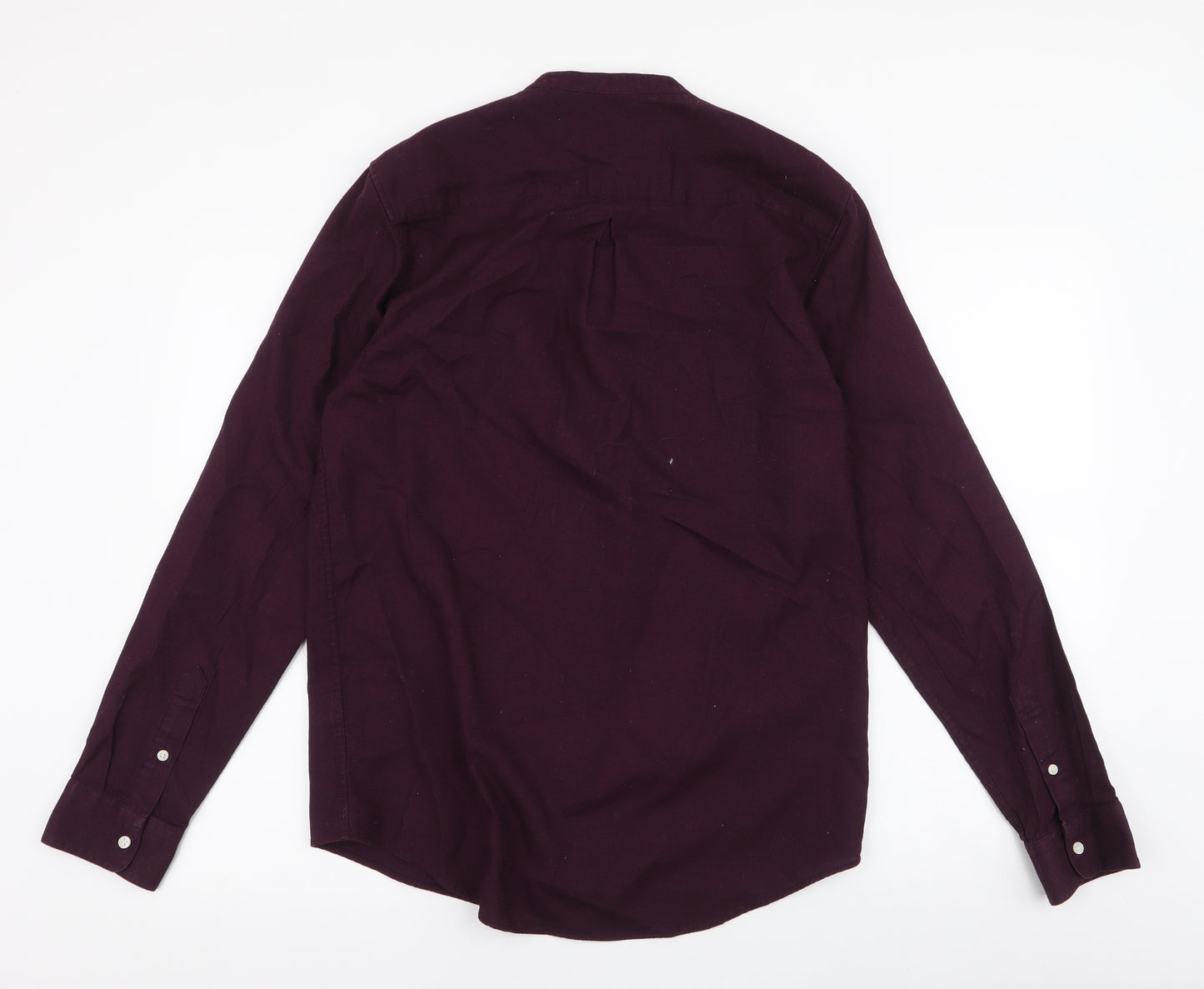 River Island Mens Purple  Cotton  Button-Up Size M High Neck Button
