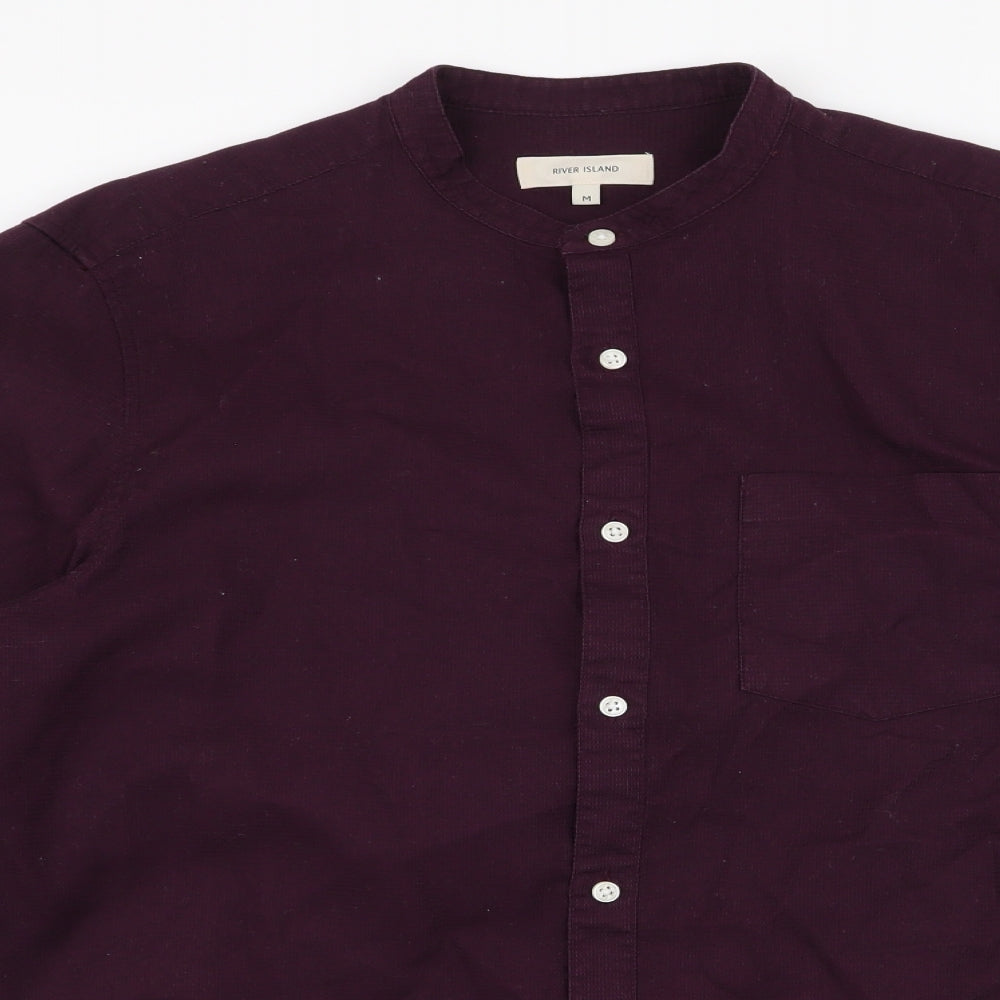 River Island Mens Purple  Cotton  Button-Up Size M High Neck Button
