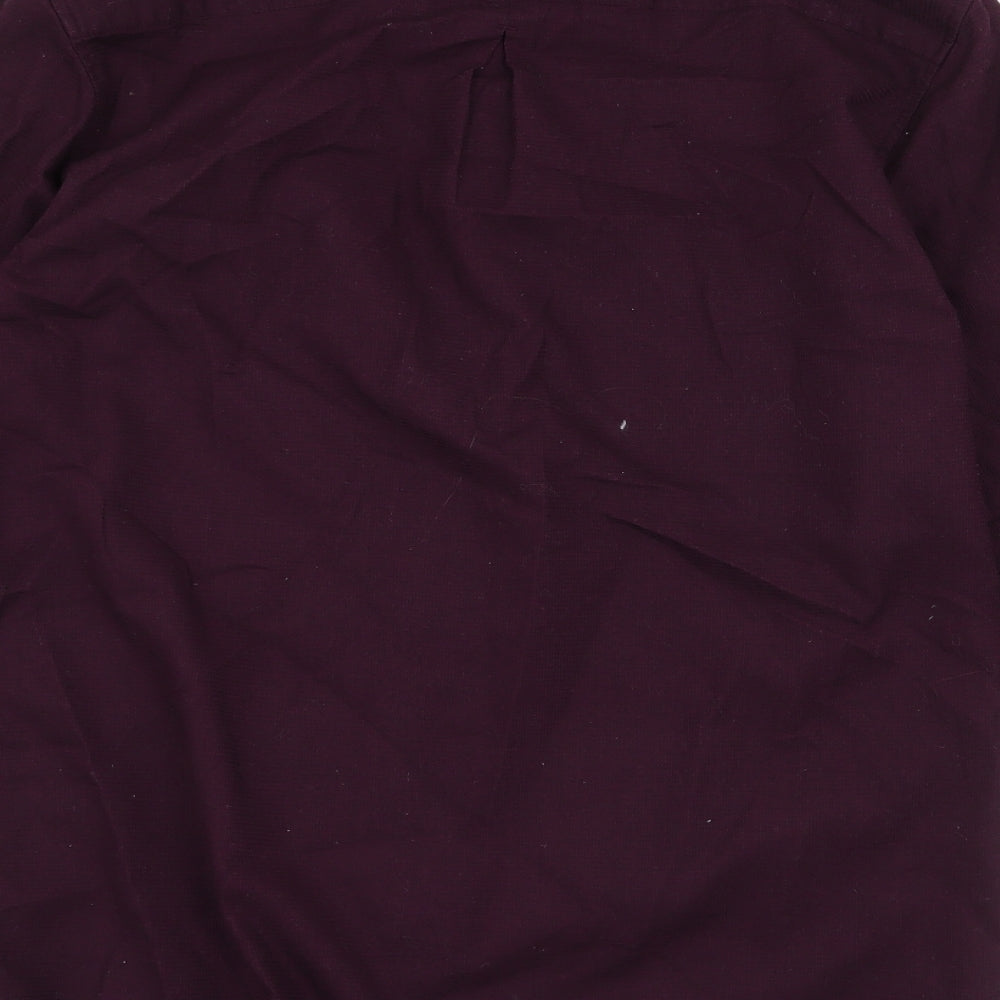 River Island Mens Purple  Cotton  Button-Up Size M High Neck Button