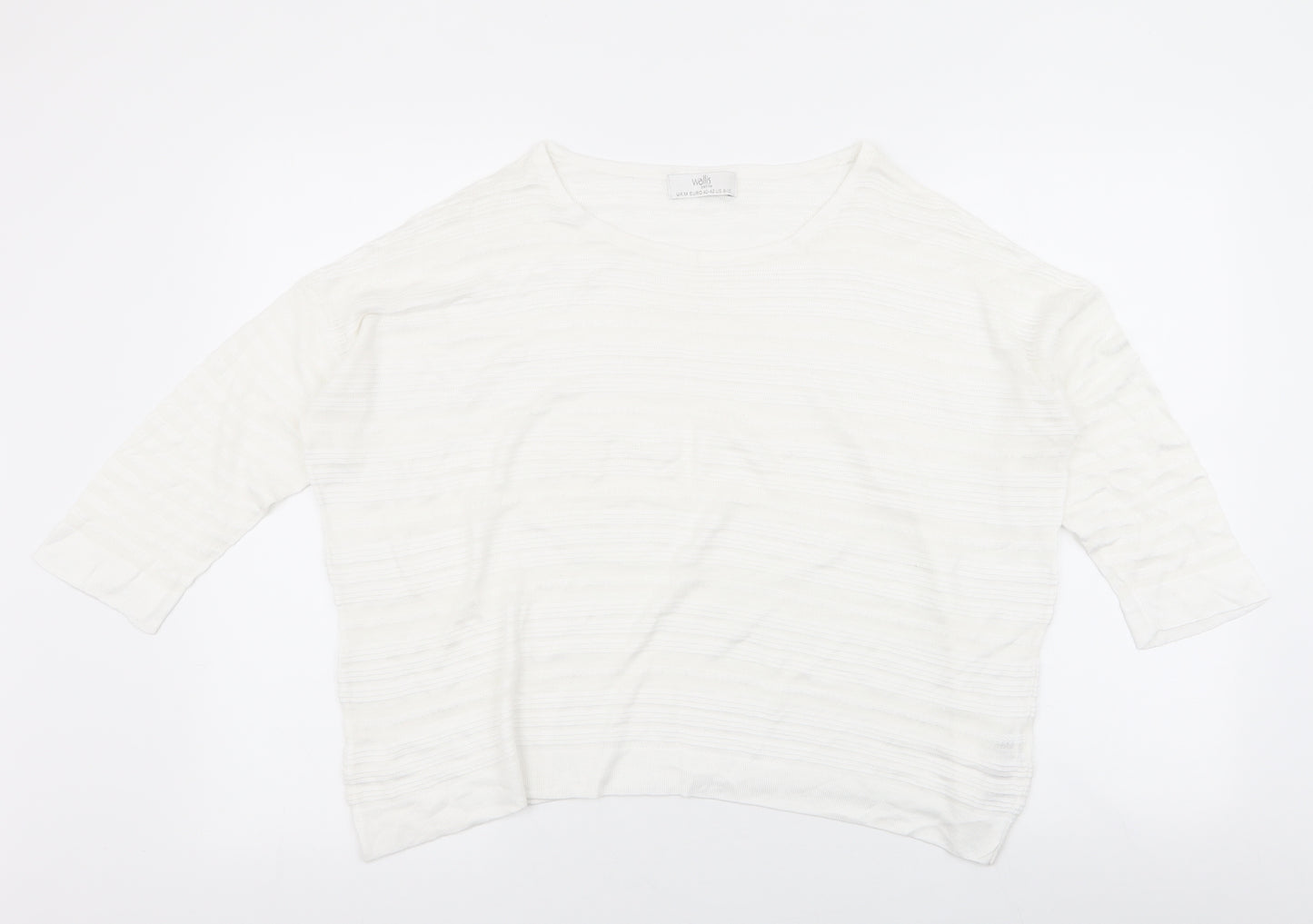 Wallis Womens White Striped Viscose Jersey Blouse Size M Boat Neck