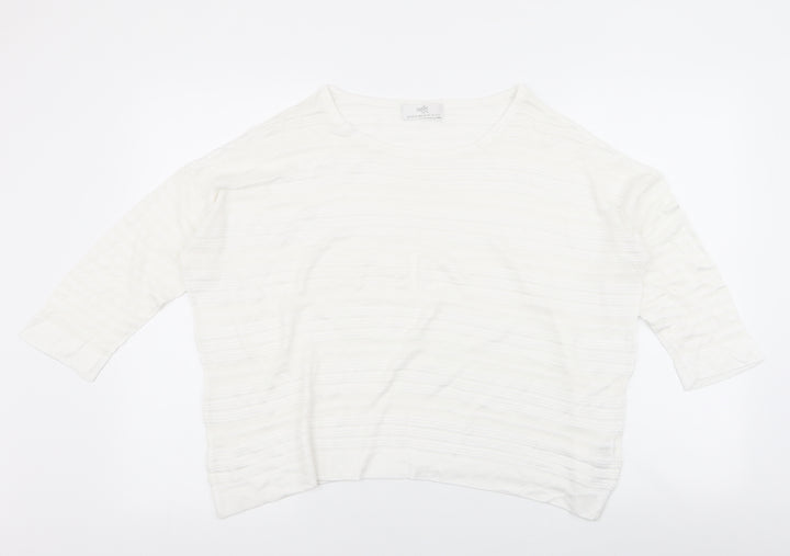 Wallis Womens White Striped Viscose Jersey Blouse Size M Boat Neck