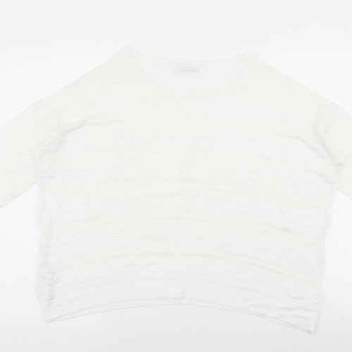 Wallis Womens White Striped Viscose Jersey Blouse Size M Boat Neck