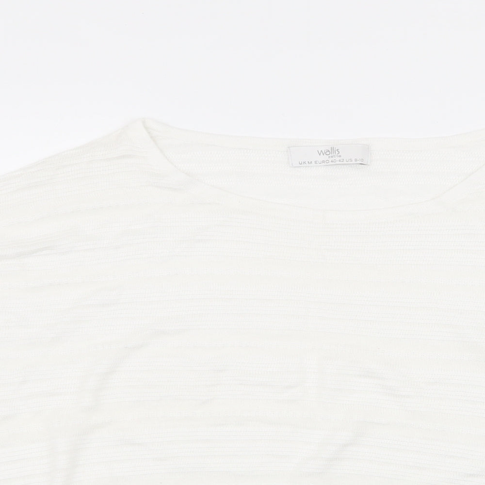 Wallis Womens White Striped Viscose Jersey Blouse Size M Boat Neck