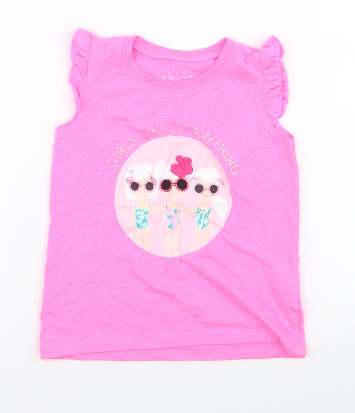 E-vie Girls Pink  Polyester Jersey Tank Size 12-18 Months Round Neck Pullover - Girls Can Do Anything
