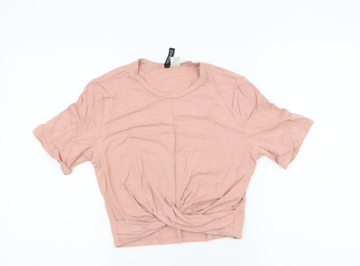 Divided Womens Pink  Viscose Cropped T-Shirt Size S Round Neck