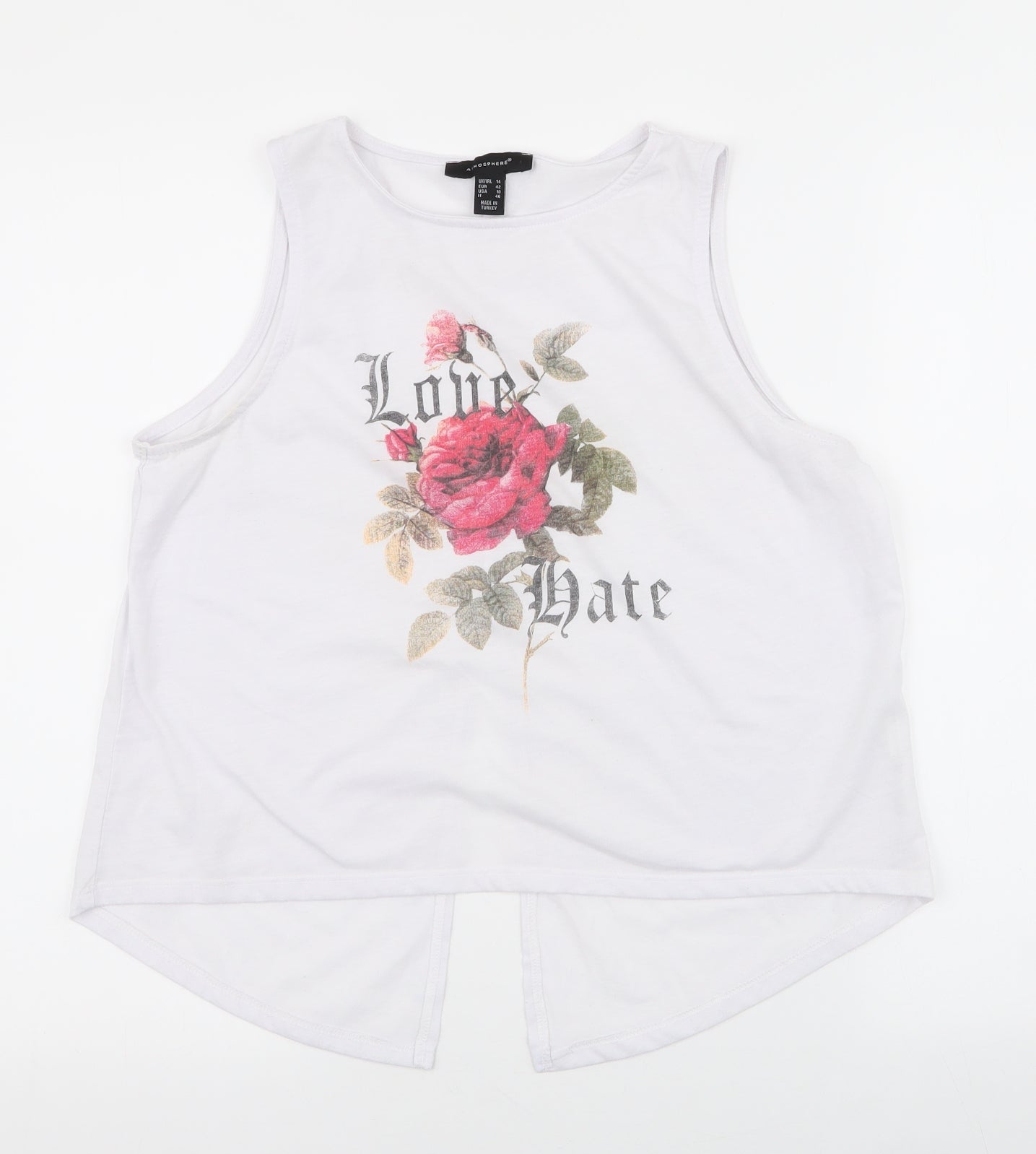 Atmosphere Womens White Floral Polyester Cropped Tank Size 14 Round Neck
