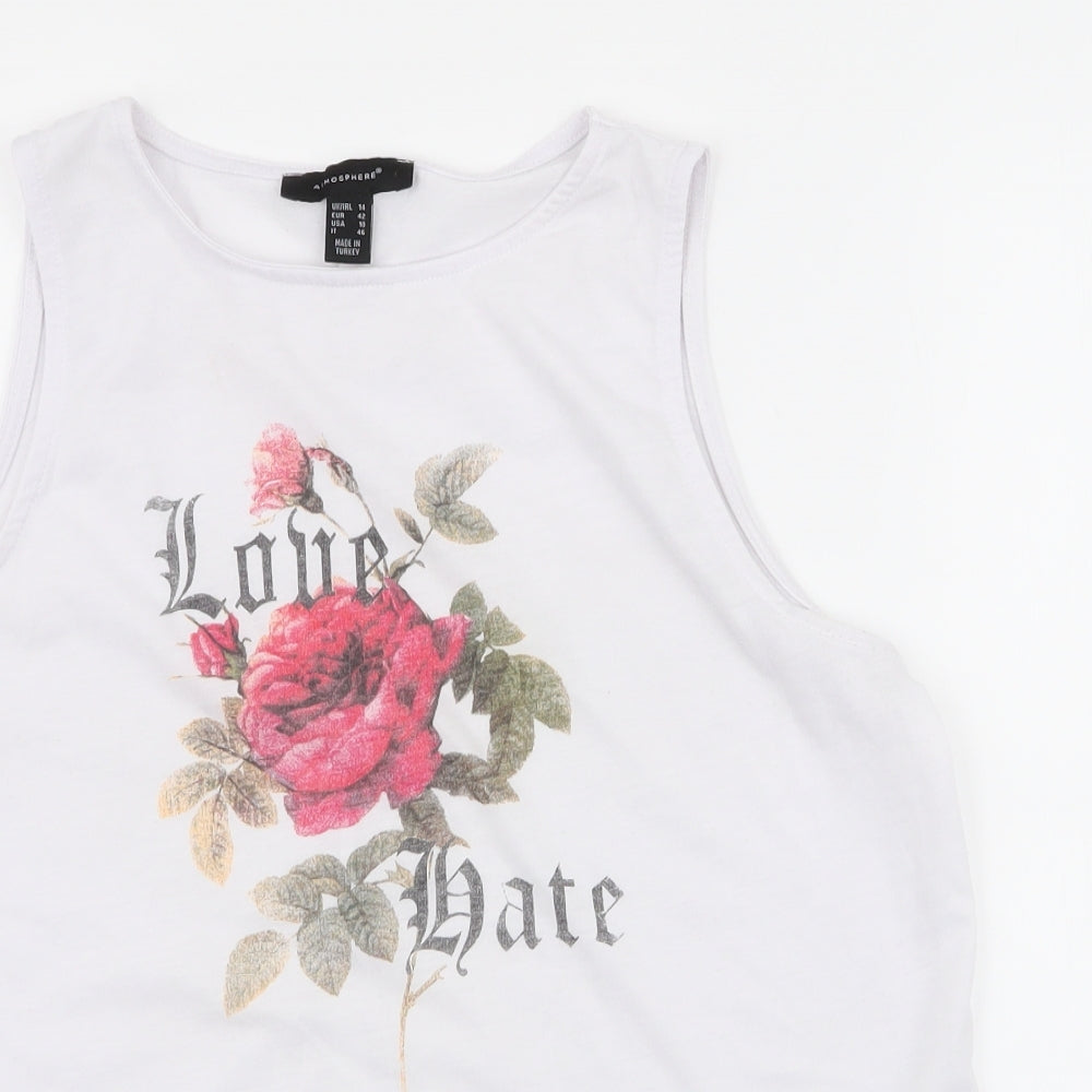 Atmosphere Womens White Floral Polyester Cropped Tank Size 14 Round Neck