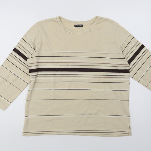 Dunnes Stores Womens Beige Striped Cotton Basic Blouse Size 10 Crew Neck