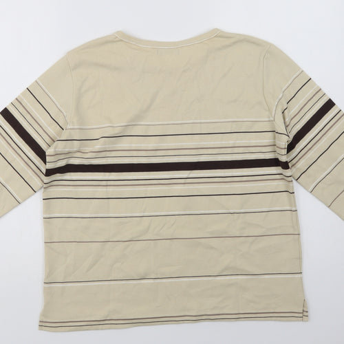 Dunnes Stores Womens Beige Striped Cotton Basic Blouse Size 10 Crew Neck