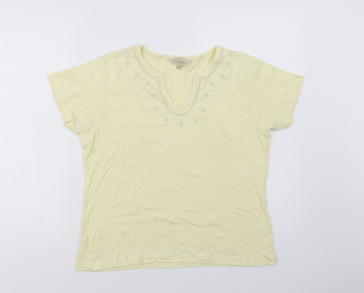 EWWM Womens Yellow  Cotton Basic T-Shirt Size M V-Neck