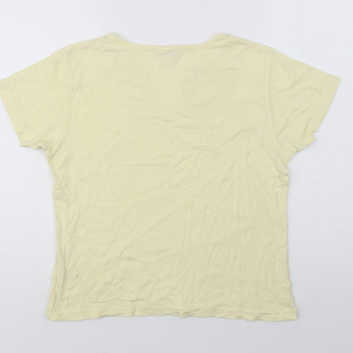 EWWM Womens Yellow  Cotton Basic T-Shirt Size M V-Neck