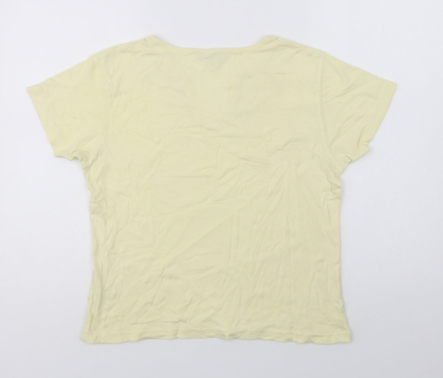 EWWM Womens Yellow  Cotton Basic T-Shirt Size M V-Neck