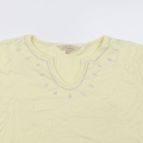 EWWM Womens Yellow  Cotton Basic T-Shirt Size M V-Neck